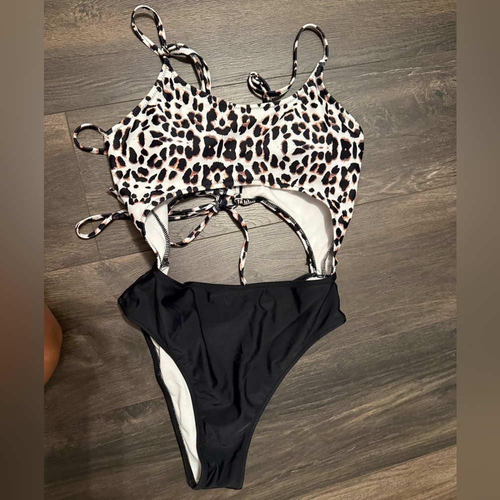 Leopard Print and Black Swimsuit